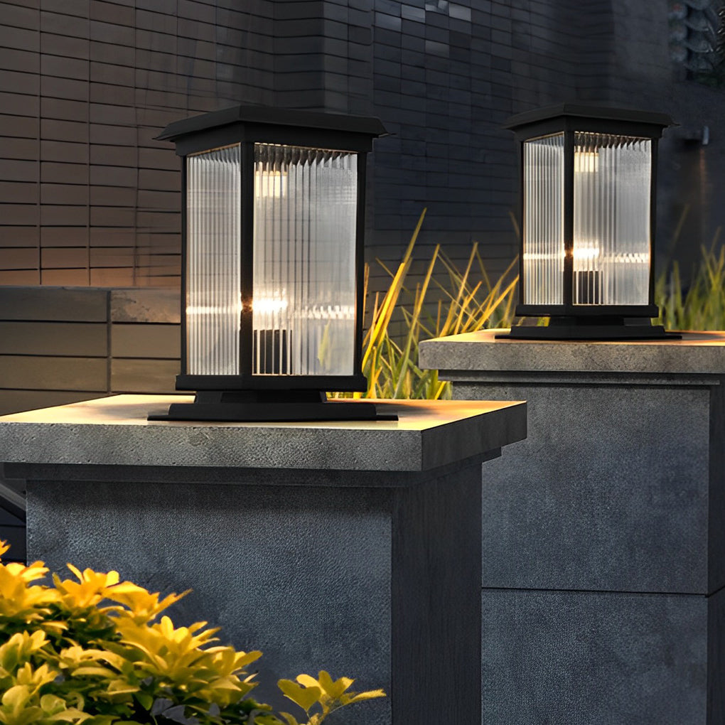 Retro Glass LED Matte Black Solar Fence Post Light