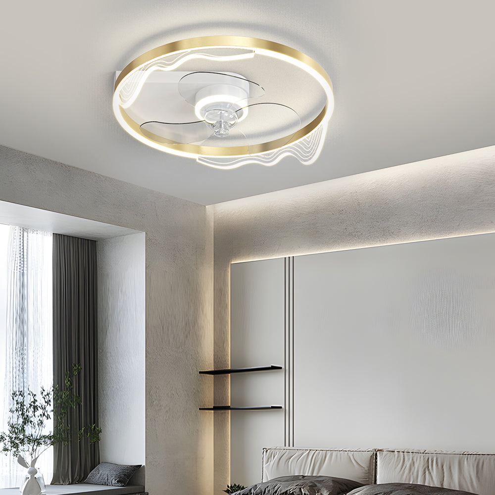 Round Acrylic Waves LED 3-Step Dimming Ceiling Fan Lamp