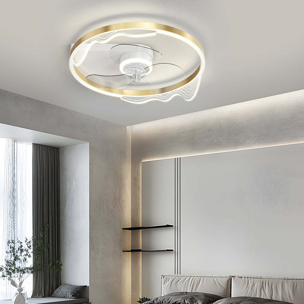 Round Acrylic Waves LED 3-Step Dimming Ceiling Fan Lamp