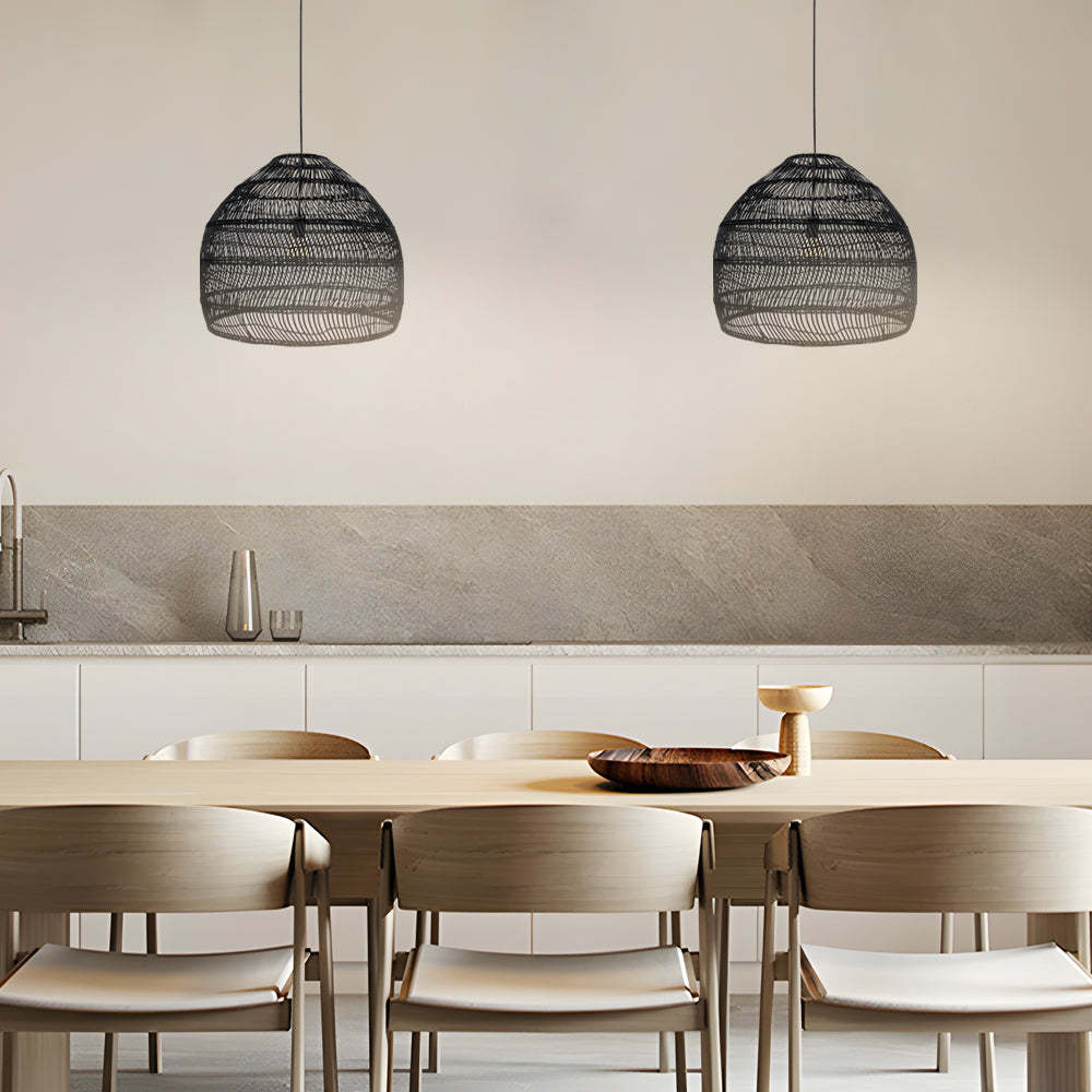 Rattan Woven Dome Pendant Light - Black