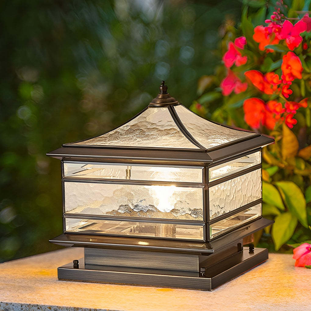 Waterproof Glass Copper Vintage Outdoor Fence Post Lights Pillar Light-Lighom