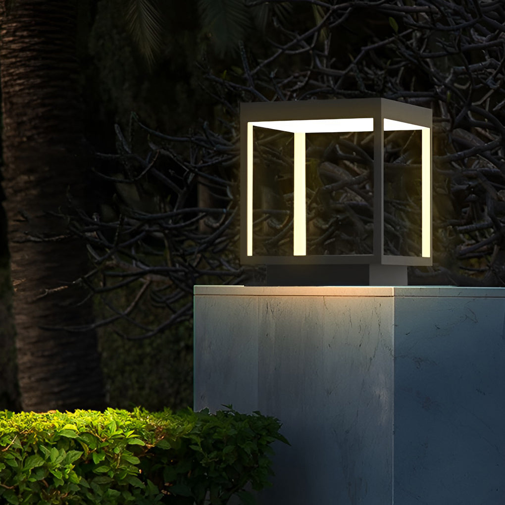 Modern Open Frame Square Solar Pier-Mount Post Light