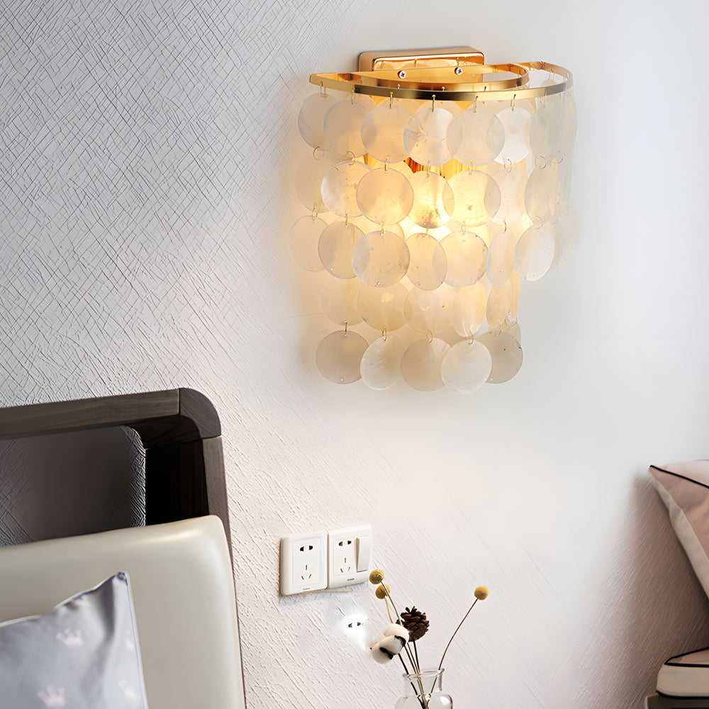 Gold Chrome Coastal Capiz Shell LED Bedside Wall Sconce