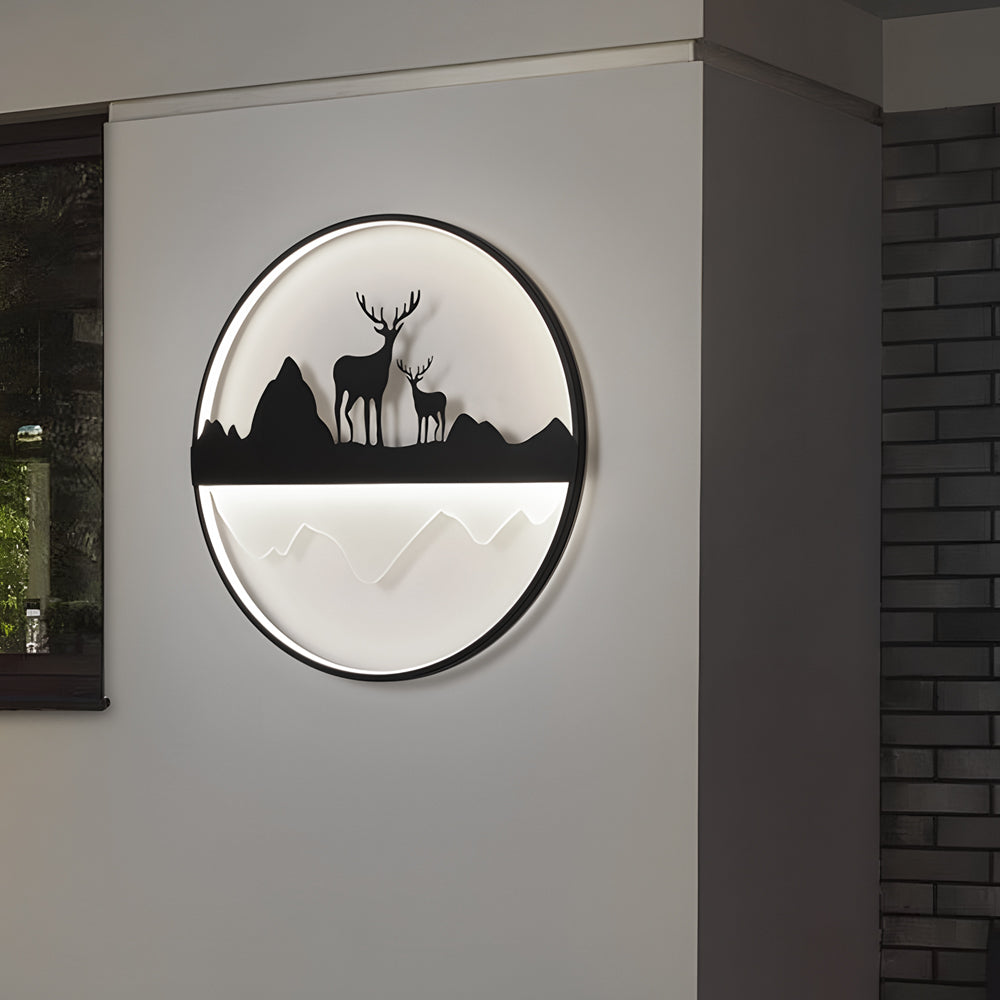 Round Mountain Scenery Silhouette Dimmable with Remote Outdoor Wall Lights-Lighom