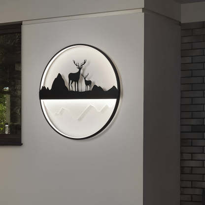 Round Mountain Scenery Silhouette Dimmable with Remote Outdoor Wall Lights-Lighom
