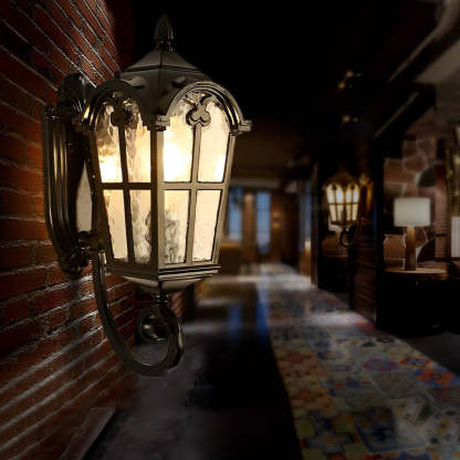 Vintage Glass Waterproof Black European-style Outdoor Wall Lamp Exterior Lights-Lighom