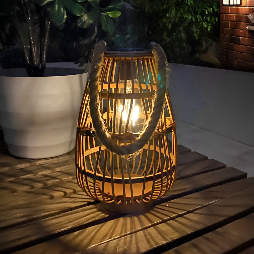 Rustic lantern portable natural bamboo rattan natural outdoor lanterns & lamps