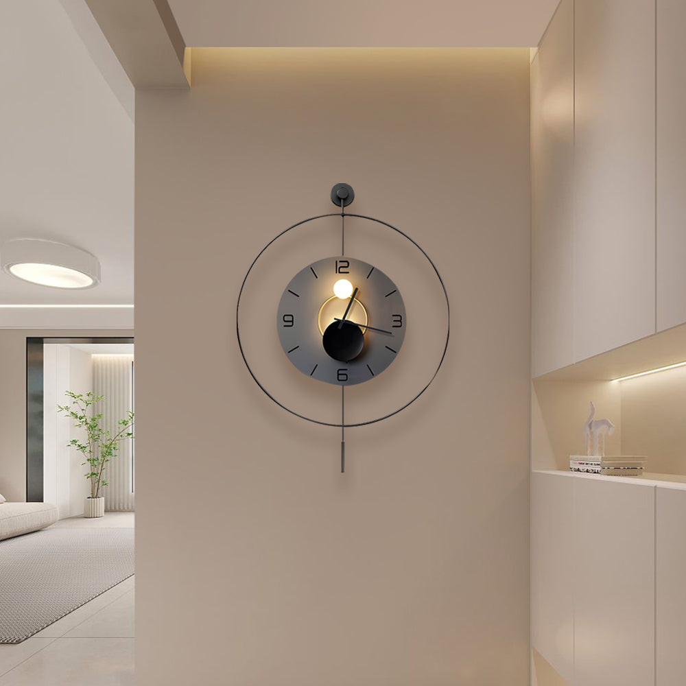 Battery Operated Round LED Hanging Metal Wall Clock-Lighom