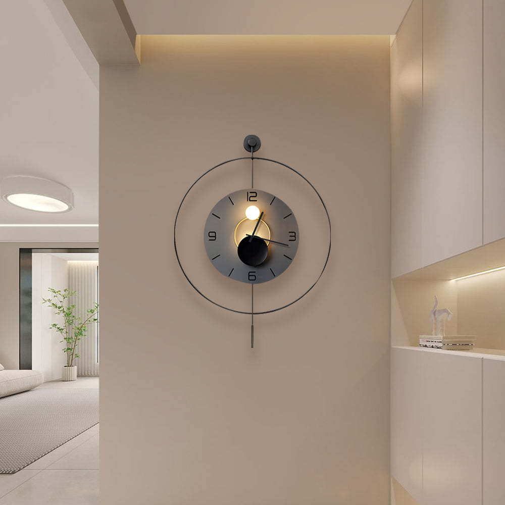 Battery Operated Round LED Hanging Metal Wall Clock-Lighom