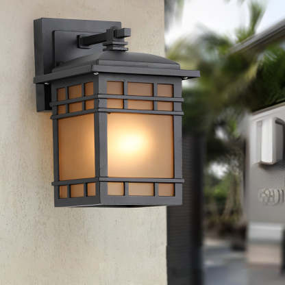 Square Retro Waterproof Yellow Glass Shade Vintage Outdoor Wall Lights-Lighom