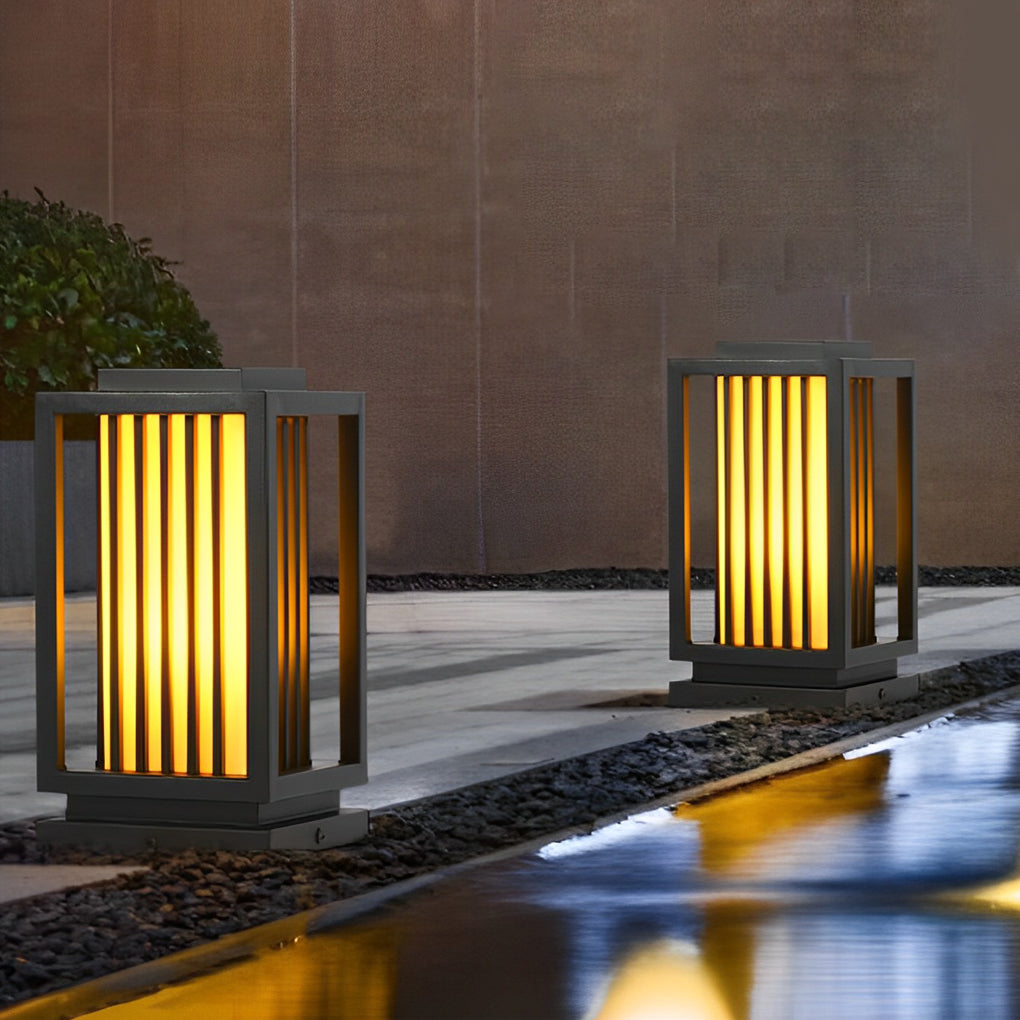 Modern Black LED Cage Pathway Lawn Lamp-Lighom