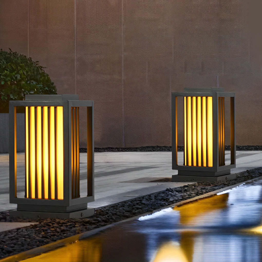 Modern Black LED Cage Pathway Lawn Lamp-Lighom