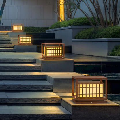 Square LED Waterproof Brown Modern Outdoor Deck Post Lights Pillar Light-Lighom