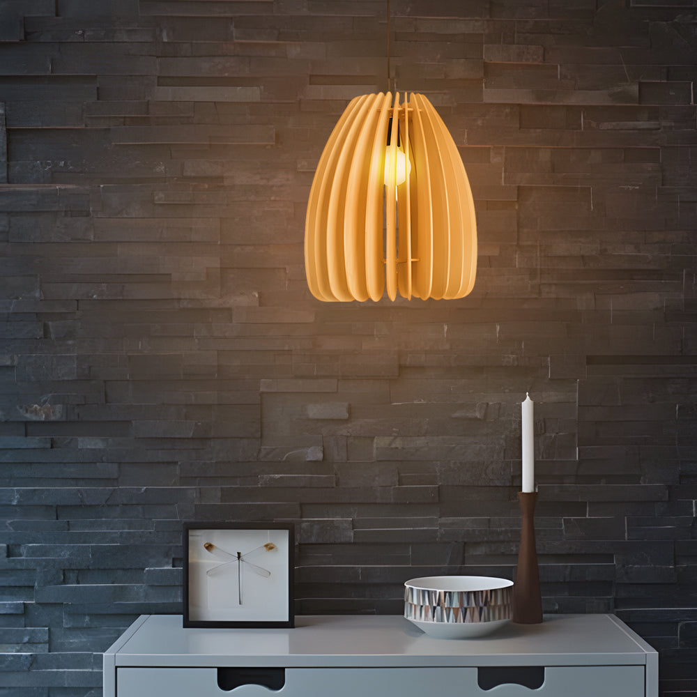 Handmade Wood Veneer Lantern Japanese Pendant Light