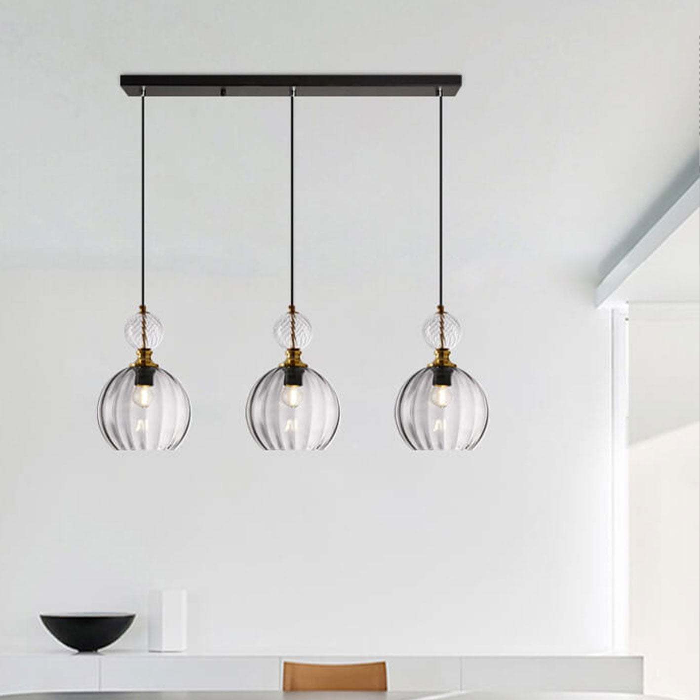 Danish Striped Glass Round Chandelier