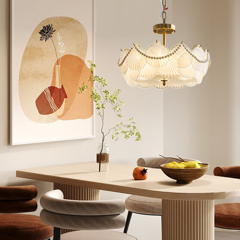 Round Glass Piece Seashells Three Step Dimming LED French Style Chandelier-Lighom