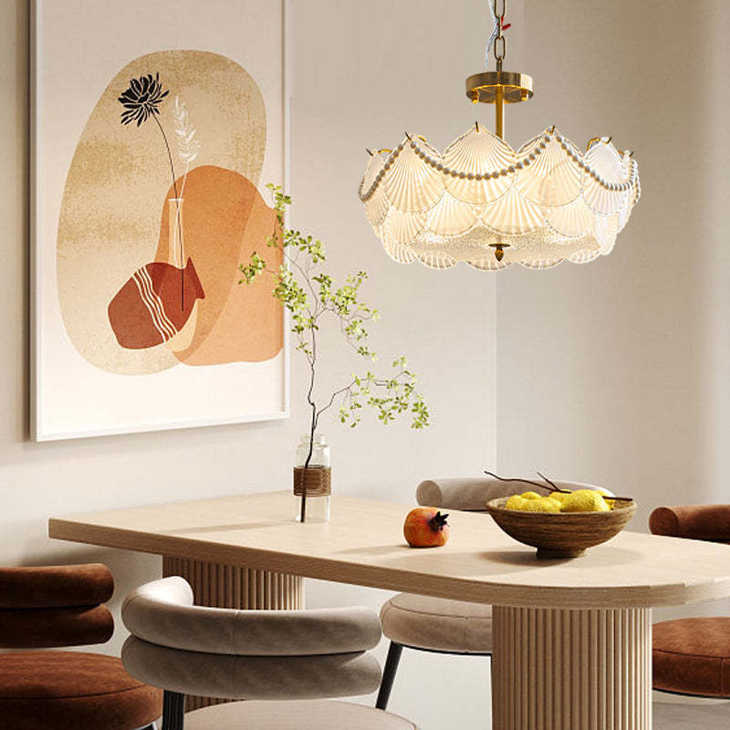Round Glass Piece Seashells Three Step Dimming LED French Style Chandelier-Lighom