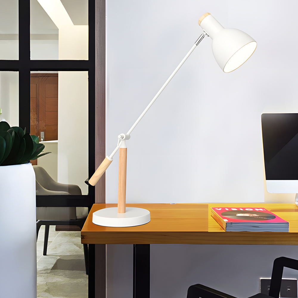 Adjustable Rotatable Wood and Metal Reading Desk Lamp for Modern Spaces-Lighom