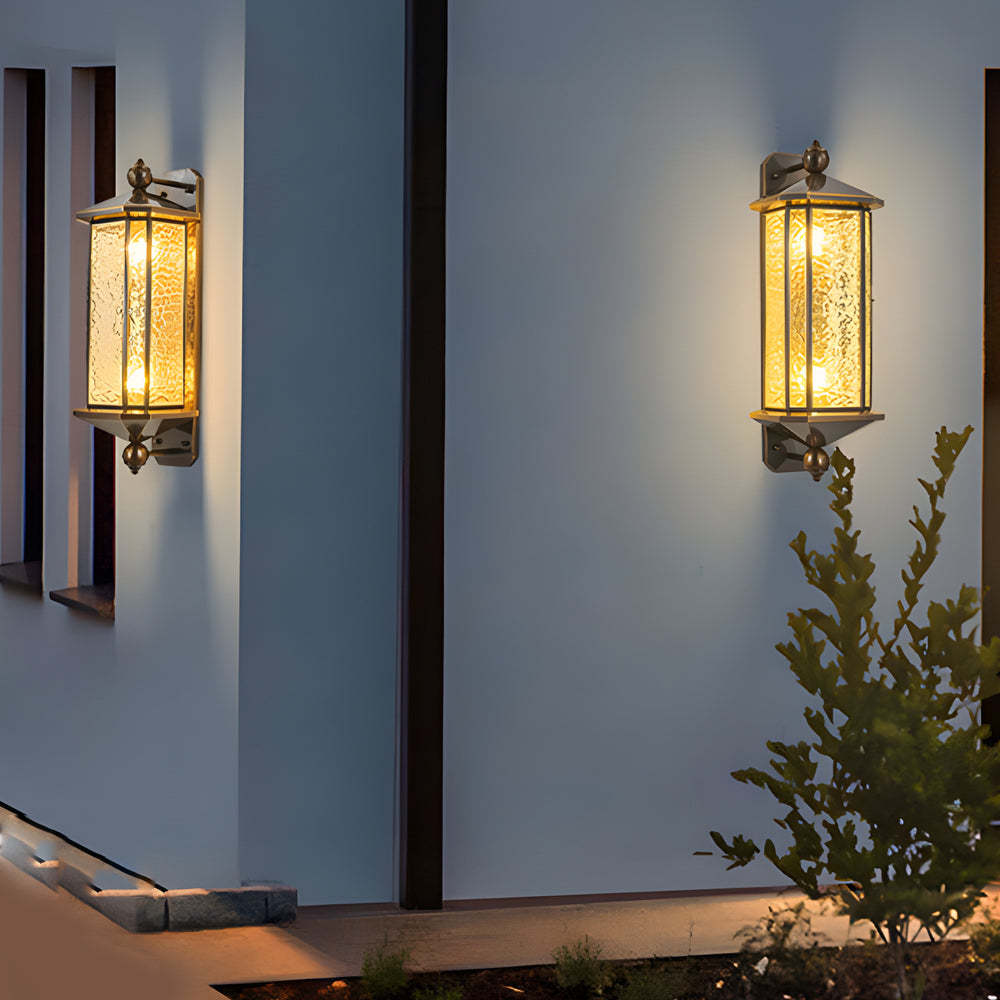 Elegant Brass Glass Lantern Copper Outdoor Wall Light-Lighom