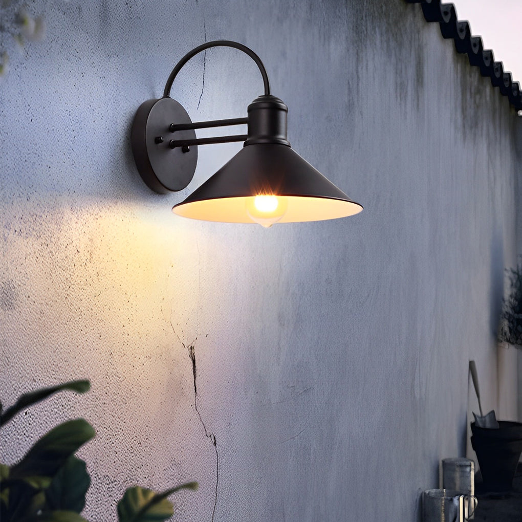 Retro Conical Iron Waterproof Industrial Style Outdoor Wall Lamp Exterior Lights-Lighom