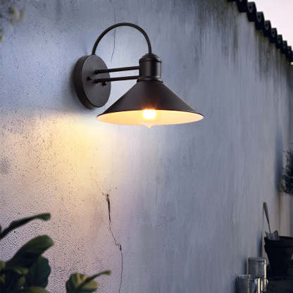 Retro Conical Iron Waterproof Industrial Style Outdoor Wall Lamp Exterior Lights-Lighom