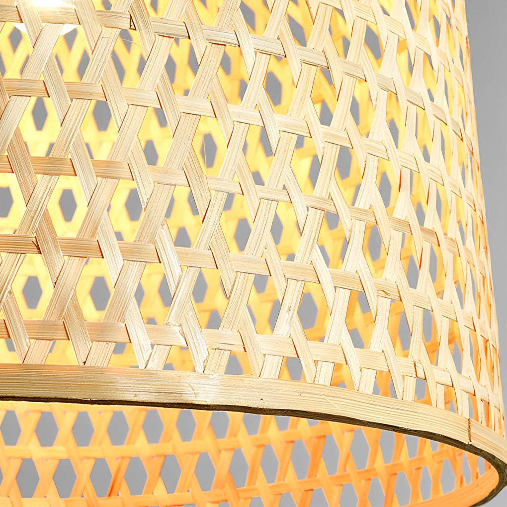 Round Bamboo Hand Woven Pendant Light Nature Inspired Country Ceiling Light-Lighom