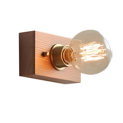Round/Square Vintage Walnut Wood Wall Lamp 1-light with Pull Chain Switch-Lighom