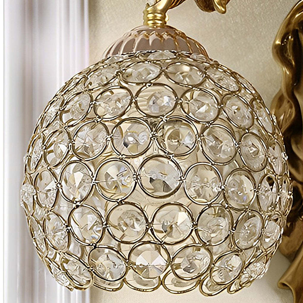 Resin Antique Angel Creative Glass Crystal European Style Wall Lamp-Lighom