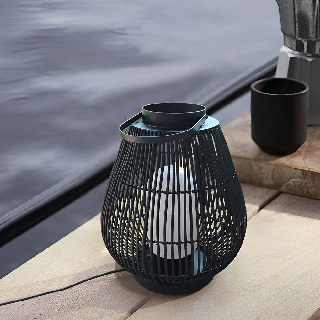 Portable Black Modern Iron Woven E27 Pillar Accent Outdoor Lantern-Lighom