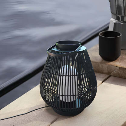 Portable Black Modern Iron Woven E27 Pillar Accent Outdoor Lantern-Lighom