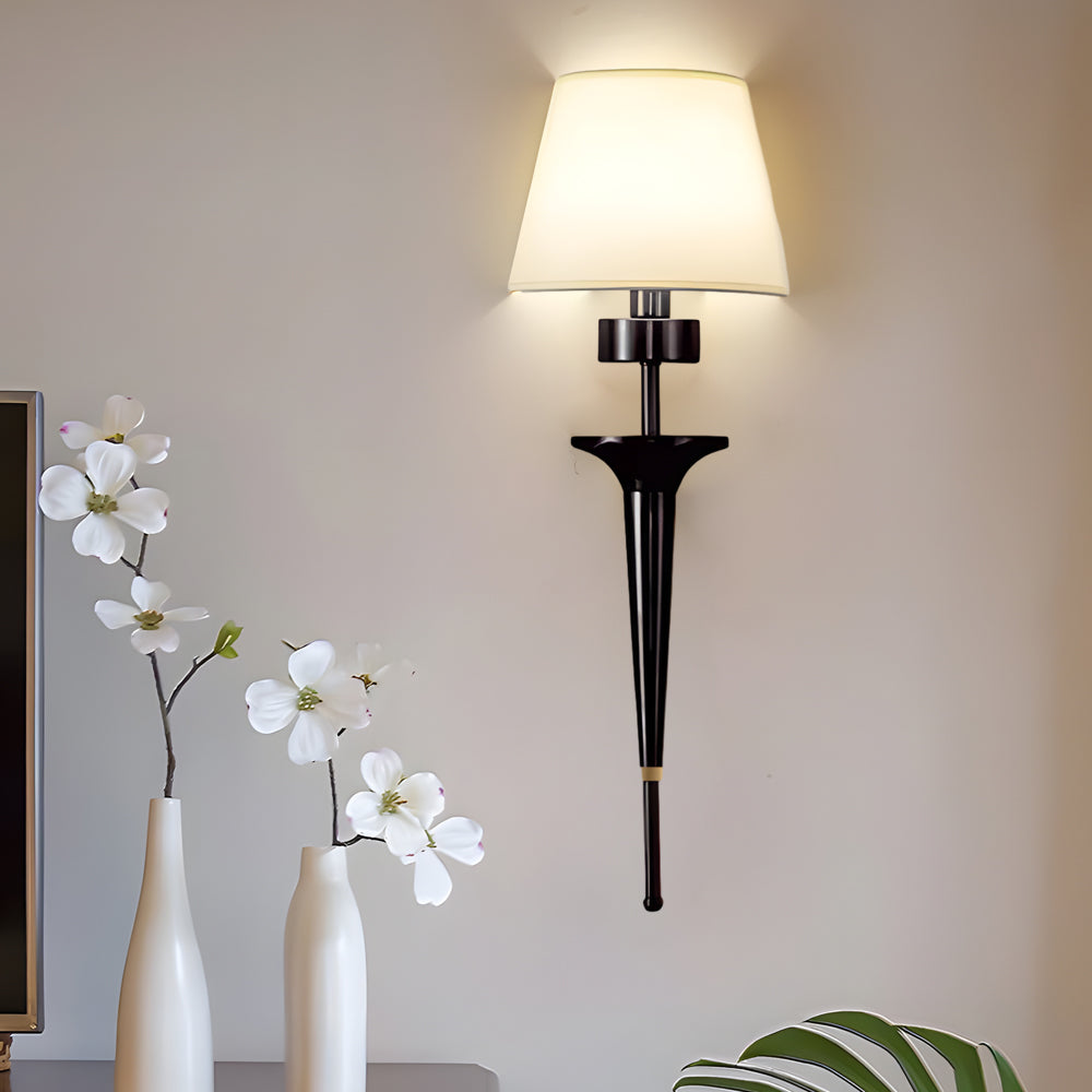 25.98-In H. Gold/Black Copper 1-Light American Wall Sconce with Fabric Shade-Lighom
