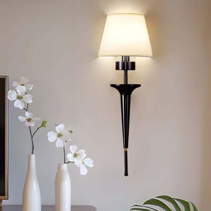 25.98-In H. Gold/Black Copper 1-Light American Wall Sconce with Fabric Shade-Lighom