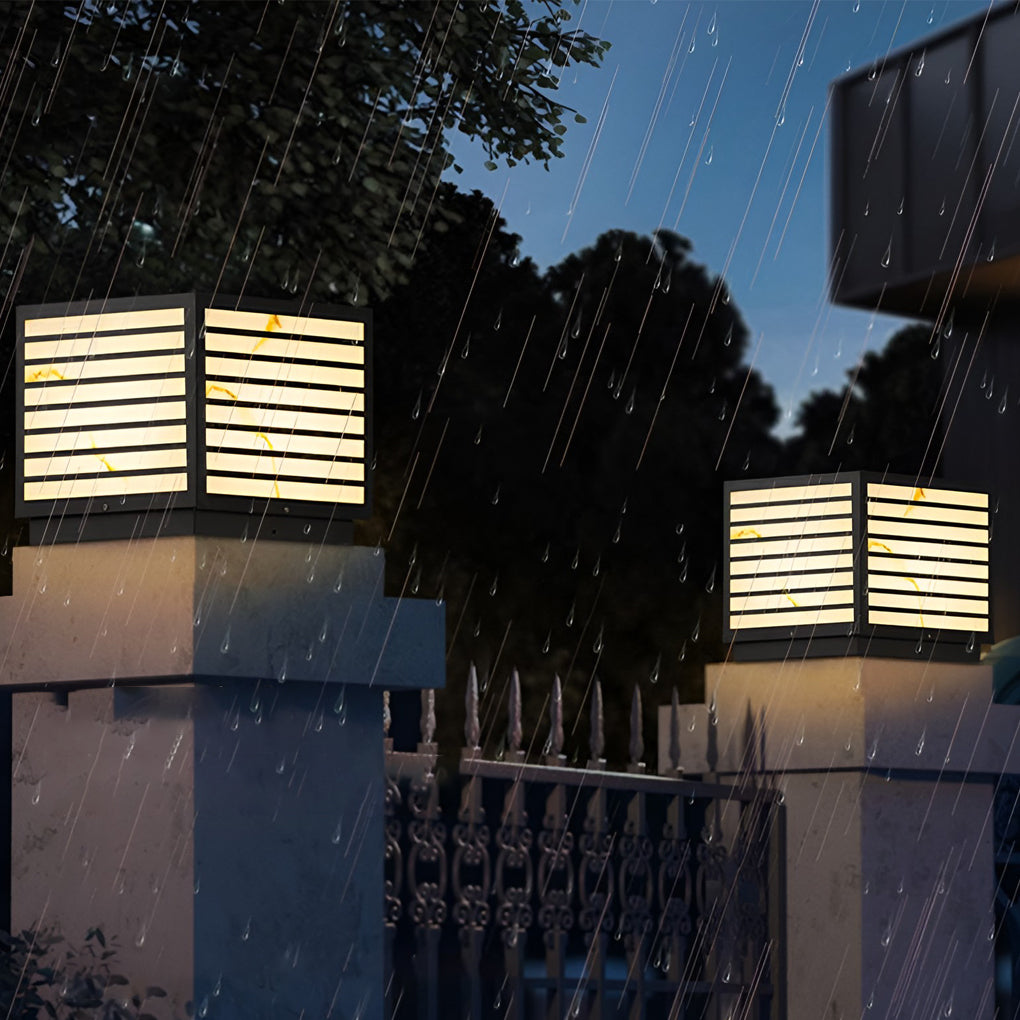 Square IP65 LED Solar Modern Outdoor Deck Pillar Light — Solar / Set of 2