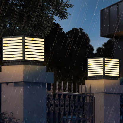 Square IP65 LED Solar Modern Outdoor Deck Pillar Light — Solar / Set of 2