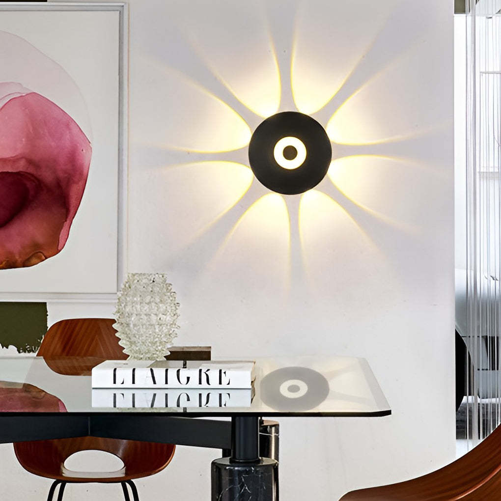 Round Waterproof LED Black Modern Wall Washer Sconce — 8-Light / Warm White