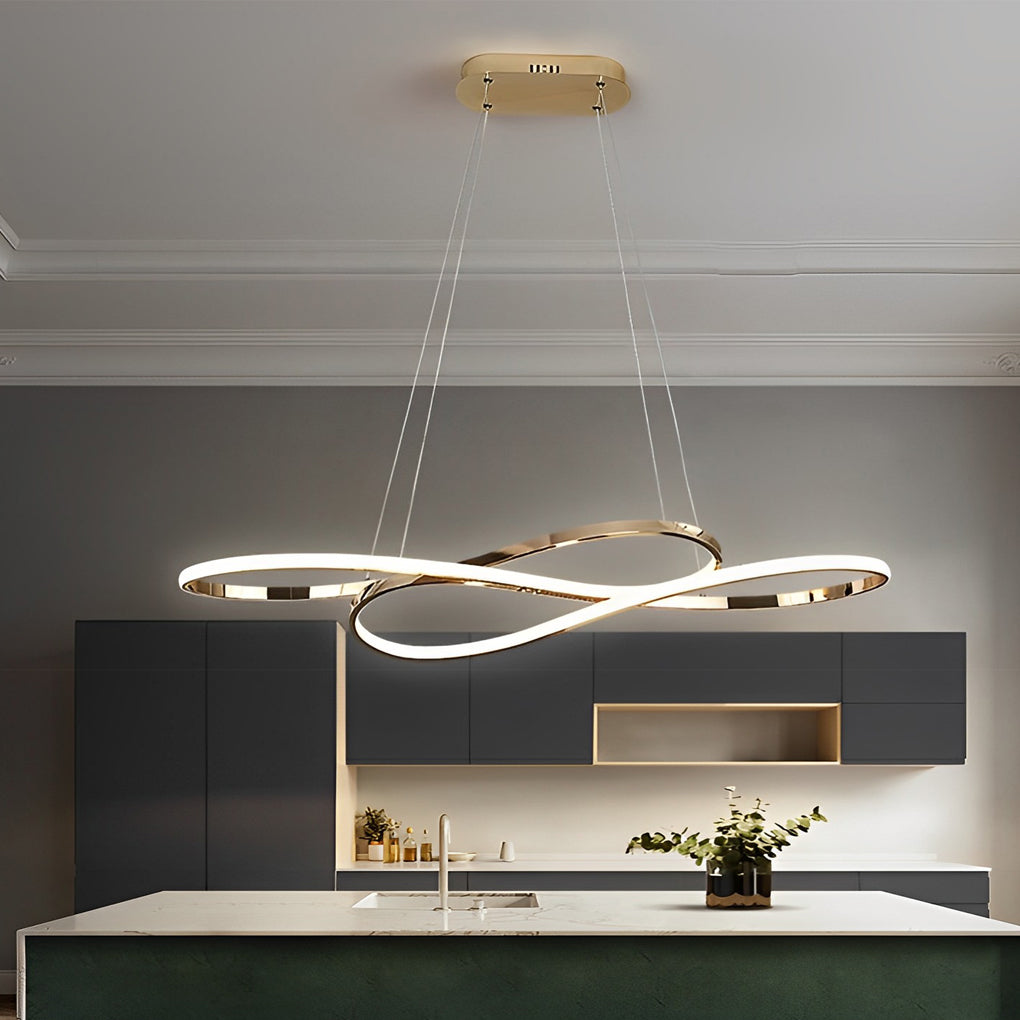 Wavy Figure-8 LED Stepless Dimming Nordic Pendant Chandelier — Silver / Warm White