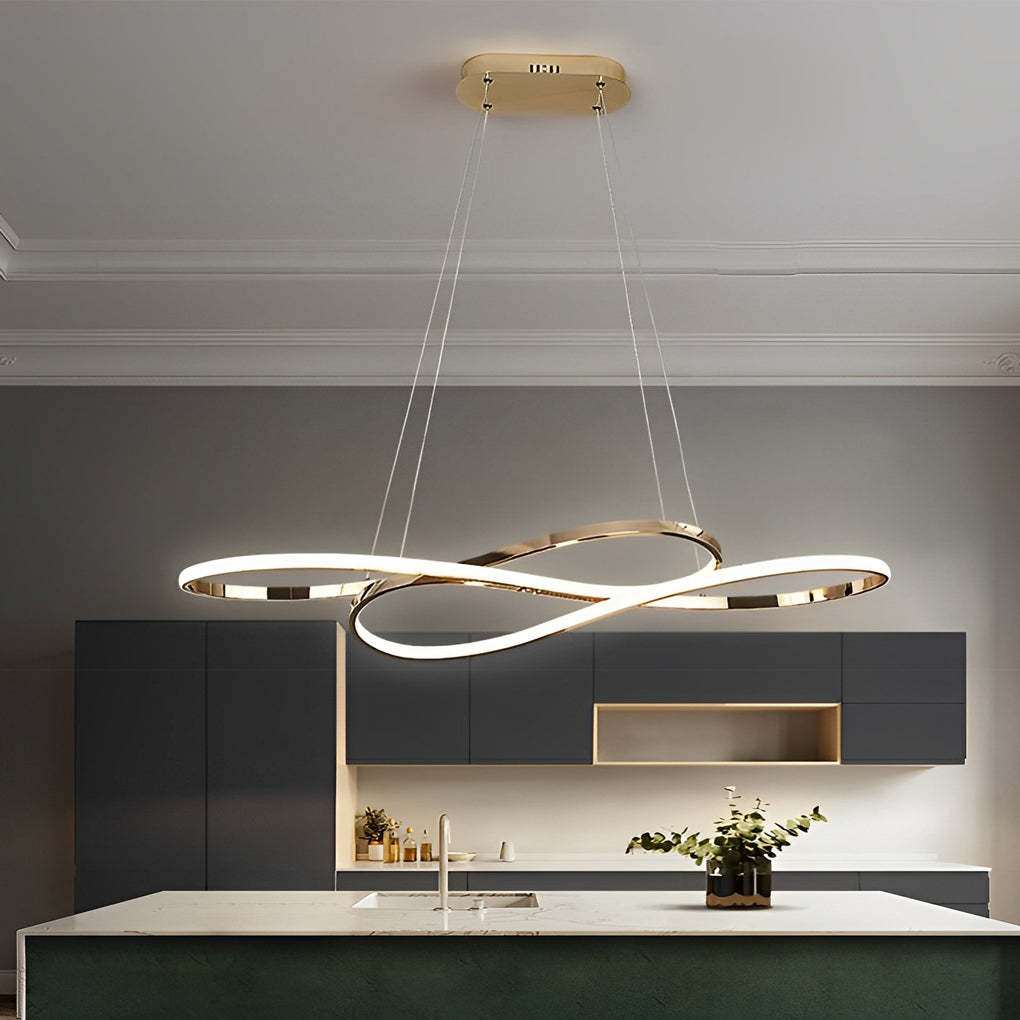 Wavy Figure-8 LED Stepless Dimming Nordic Pendant Chandelier — Silver / Warm White