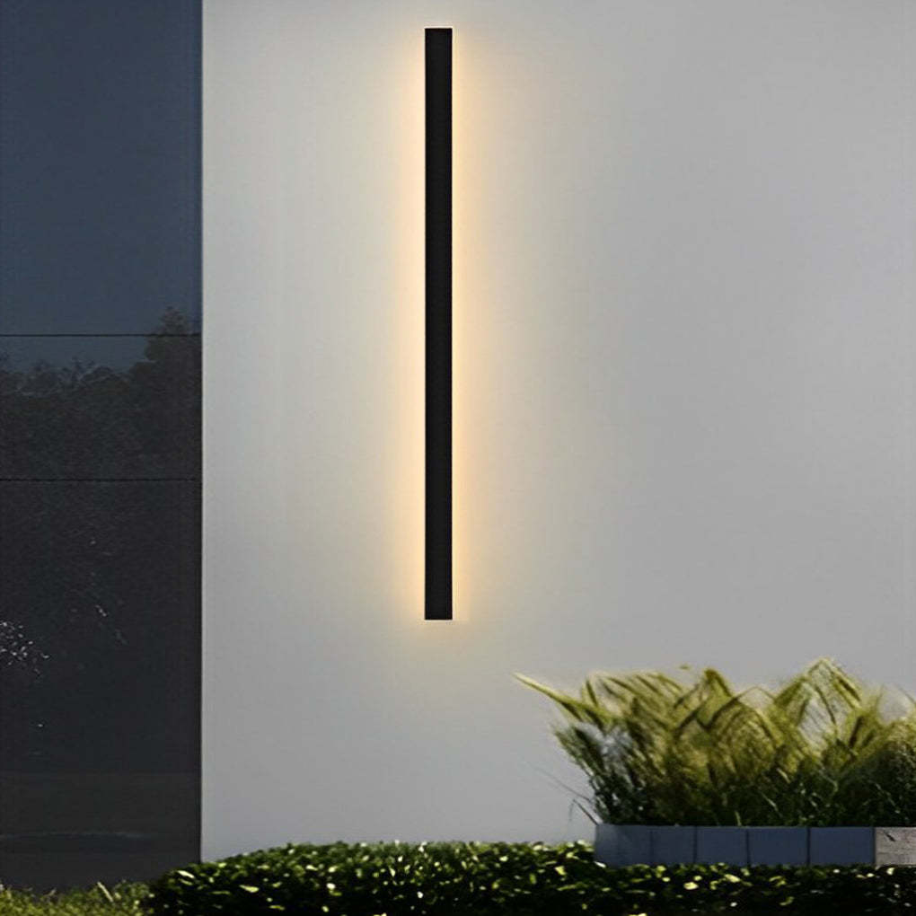 Minimalist Long Strip LED Waterproof Black Modern Solar Wall Sconce Lighting-Lighom