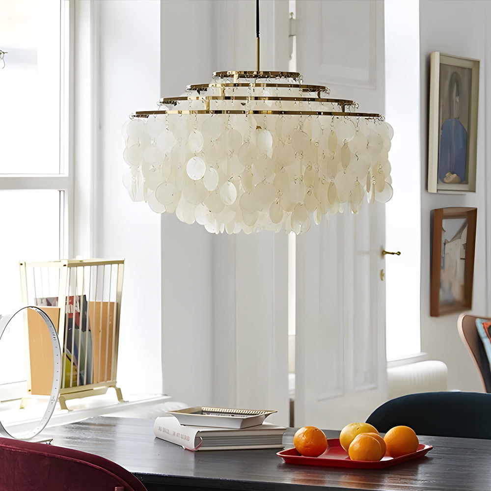 Seashell Disc Chain Pendant Chandelier — Chrome / 27.6''