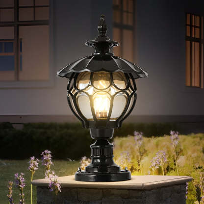 Flower Ball Cognac Glass Waterproof European Style Outdoor Pillar Lamp-Lighom