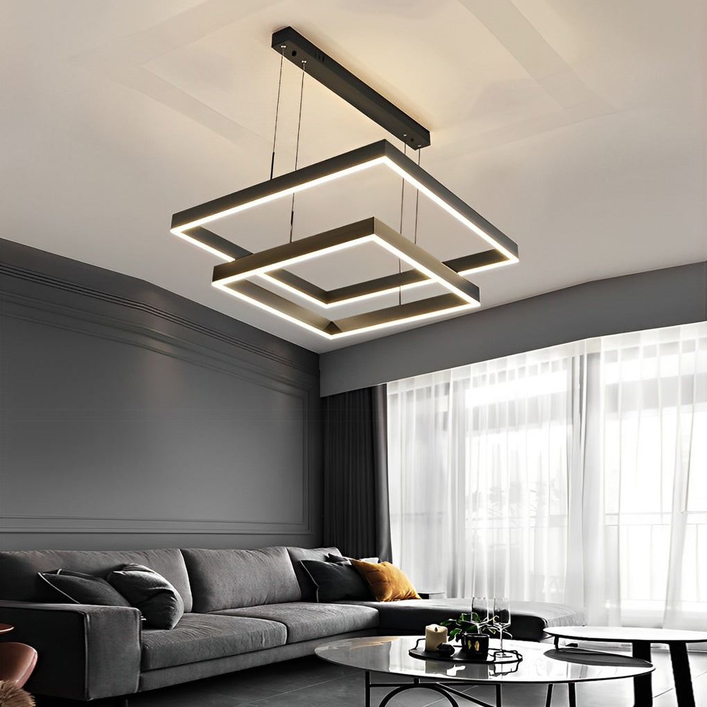 3-Layer Stepless Dimming Black Modern Chandelier