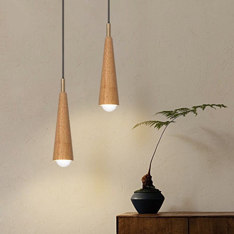 Rustic cone three-step brown wood pendant lighting, Lighom