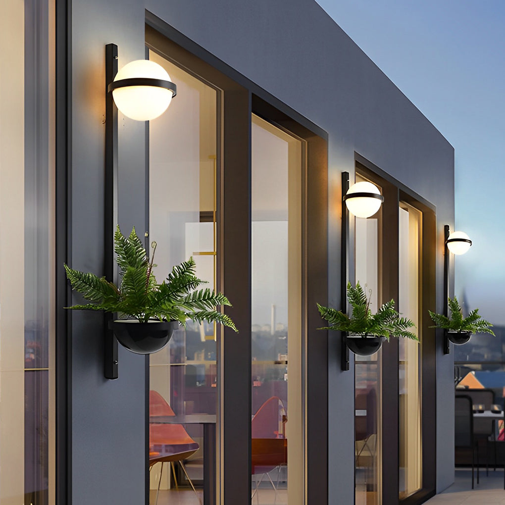 Creative Flowerpot Ball Waterproof LED Black Modern Outdoor Wall Light-Lighom