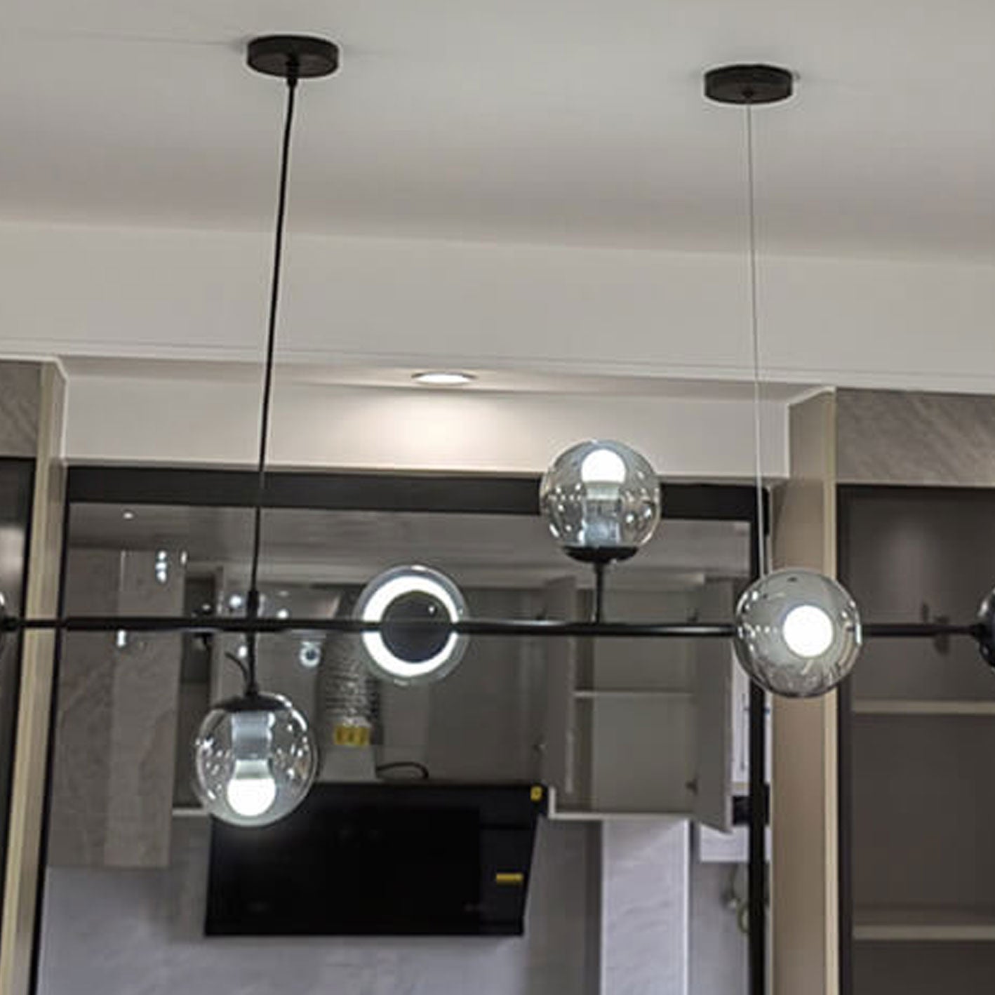 Minimalist Long Glass Globe Island Chandelier
