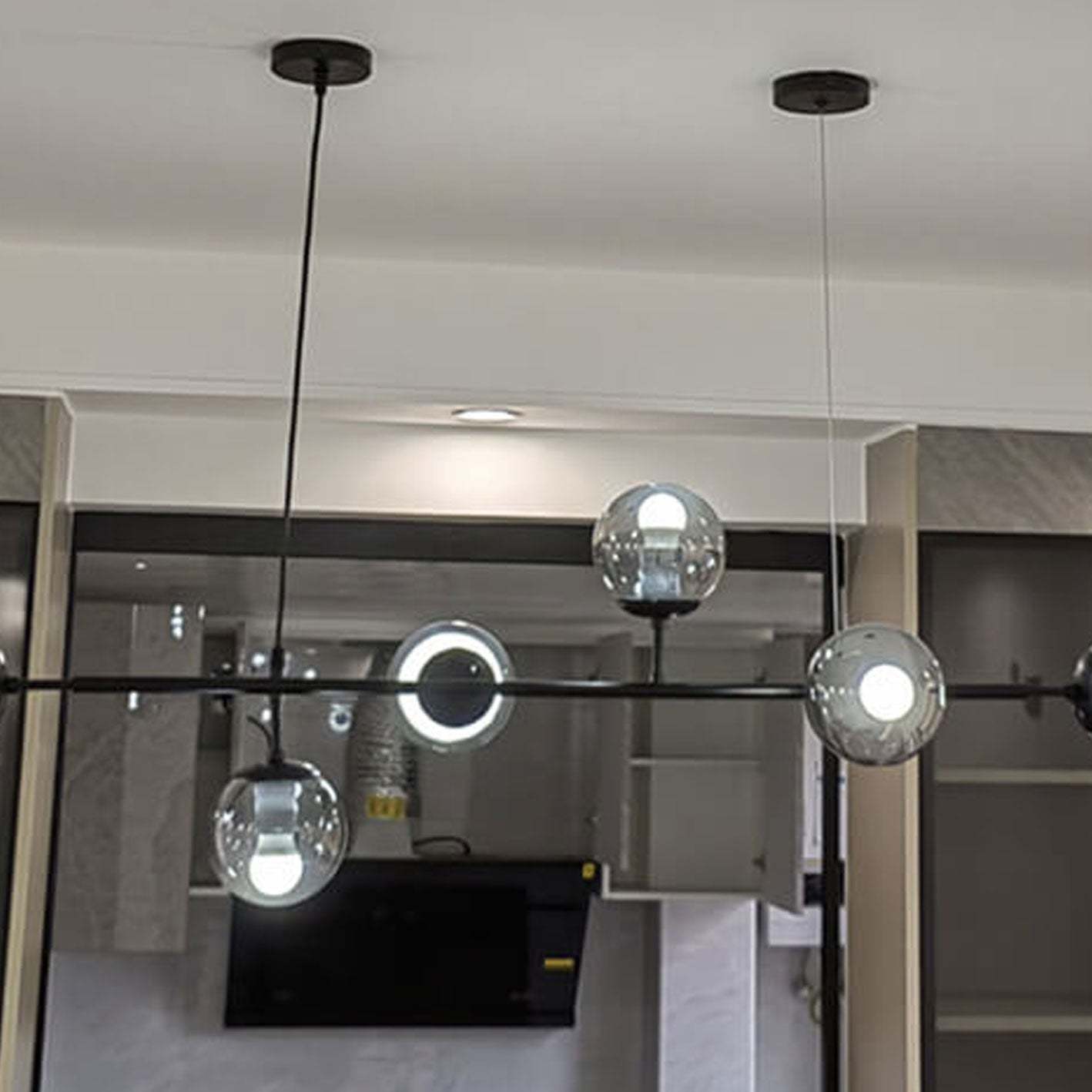 Minimalist Long Glass Globe Island Chandelier