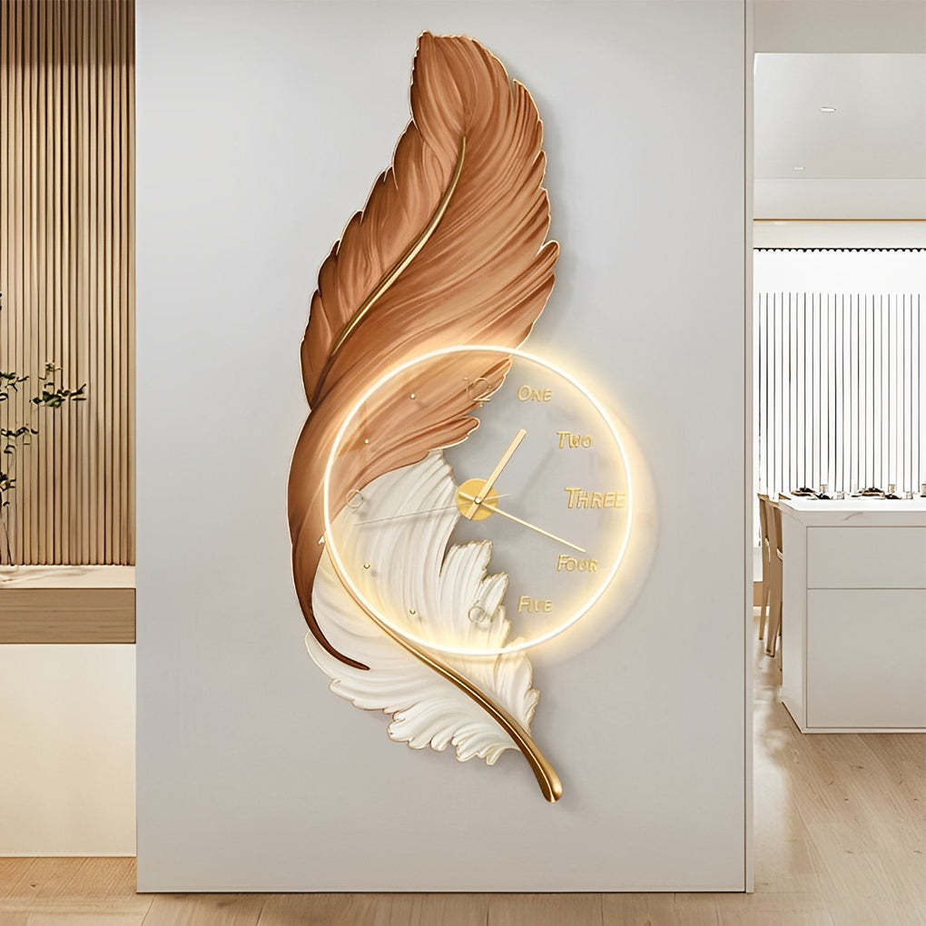 Feathers Painting Acrylic USB DC5V Round Wall Clock Wall Lamp with Remote-Lighom