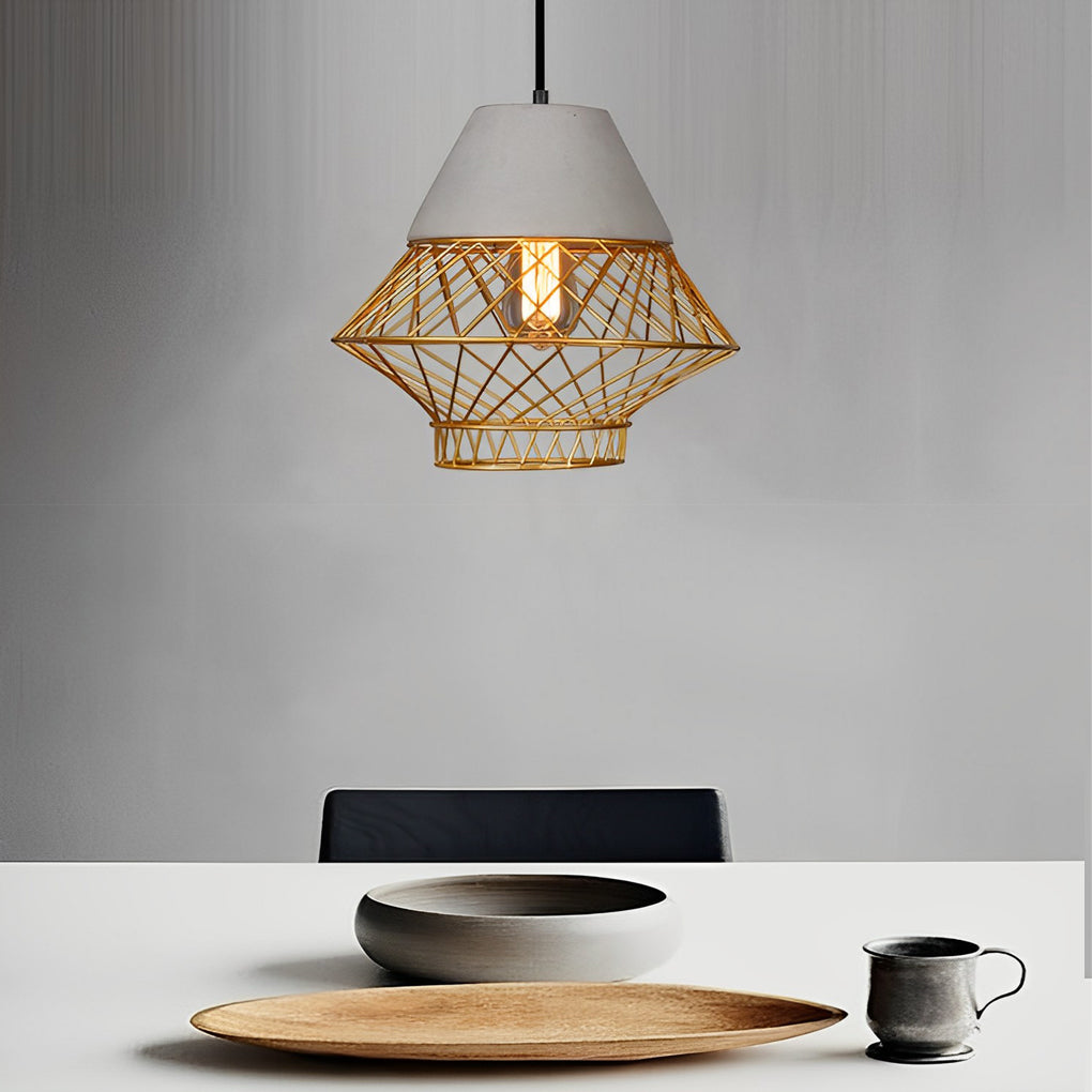 Cement Iron Cage Retro Industrial Kitchen Island Pendant