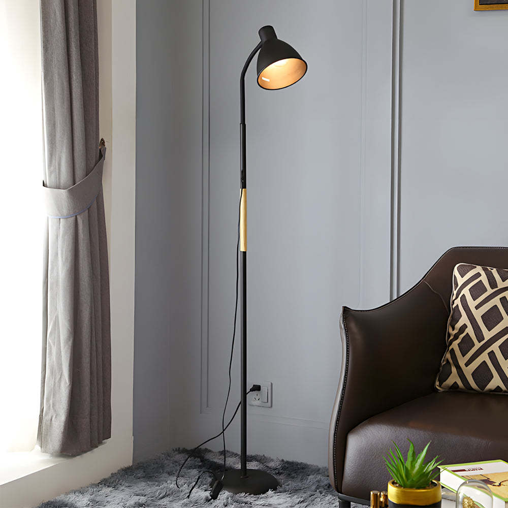 59" Wood Metal Arc LED Task Floor Lamp