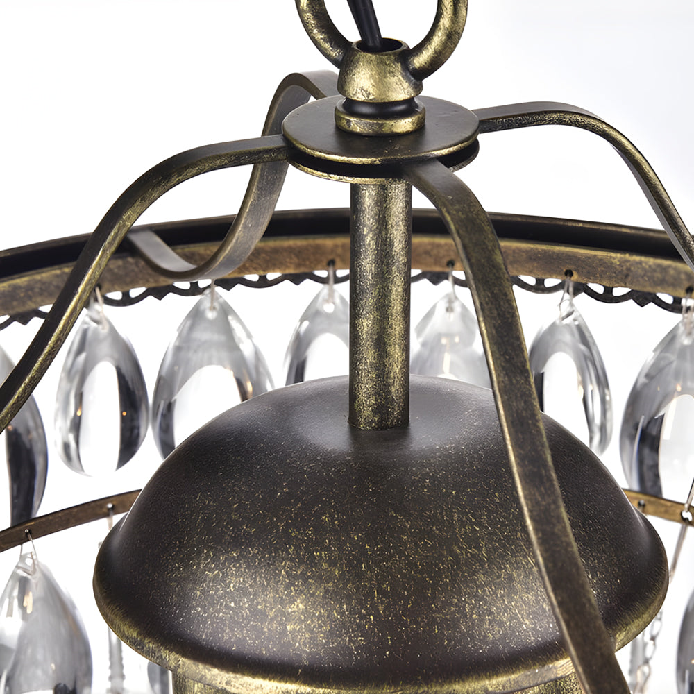 Tiered Crystal Water Drop Aged Metallic American Chandelier