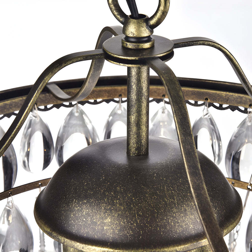 Tiered Crystal Water Drop Aged Metallic American Chandelier